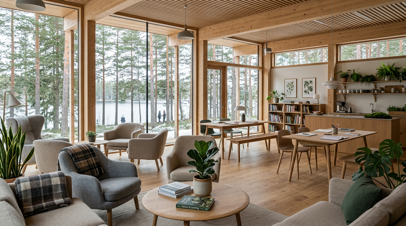 Nordic lounge with plants and collaboration